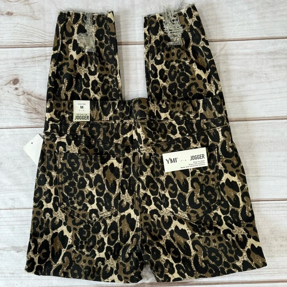 Leopard Animal Print Joggers YMI Distressed Raw Hem High Rise 5 Pocket Mobwife